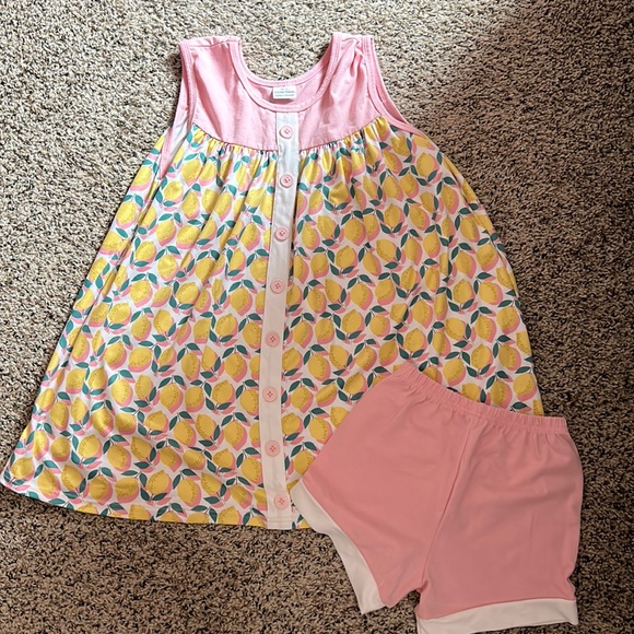 Girls 7-8 Mini Boho pink with lemons tunic set - Picture 6 of 8